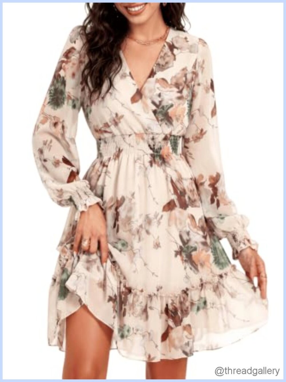 Women's Chiffon Long Sleeve Wrap Neck Mini Dress Wedding Guest